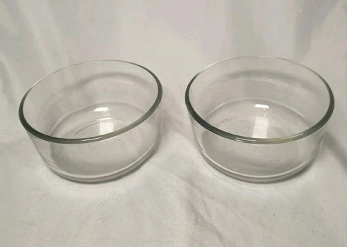 Pyrex 7200 2 Cup Clear Round Glass Blows B-34 & B-1 Storage Food Prep Set Of 2