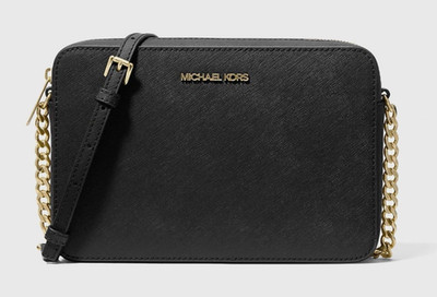Michael Kors Jet Set Large East West Black/Gold Leather Crossbody Bag Handbag