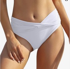 Shekini women's white  twist front bikini bottoms size Small