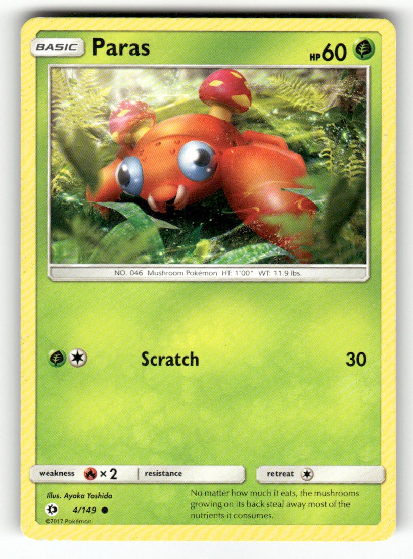 Paras 4/149 Common SM Base Set Pokemon Lightly Played