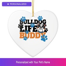 Custom Bulldog Paw Print Pet Ornament Personalized Heart Shaped Pet Lover Gift