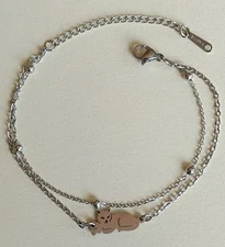 Silver Cat Double Layer Bracelet, Adjustable, Womens Fashion Jewellery, UK