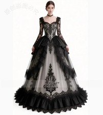 Black Long Sleeve Gothic Wedding Dresses Medieval Bridal Gowns Bohe Bride Dress