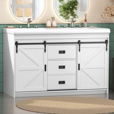 Bathroom Vanity With Double Sink Ceramic Basin Modern Storage Cabinet 3 Drawers