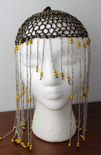 Cleopatra Egyptian Gold Beaded Mesh Headpiece Halloween Costume 14"