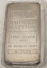 JM Johnson Matthey 10 oz .999 Fine Silver Bar In Sealed Plastic