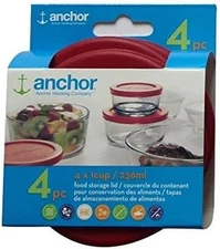 Anchor Hocking Replacement Lid 1 Cup / 236 Ml, Set of 4 Lids, Red Round