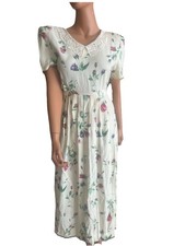 Vintage Cottagecore Dress Size 12 Lace Collar Romantic Garden Roses Pleated