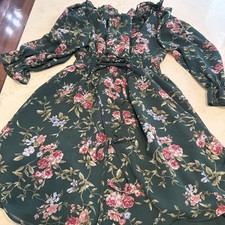 Forever 21 Green Floral Súper Cute Lined Ruffle Sleeve Dress Small