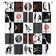 Boys Sports Curtains, Basketball Window Treatments Vintage Sports Gaming Them...