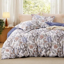  Down Comforter Cover Set - Reversible BlueFloral DownComforter Cover 3-PieceSet