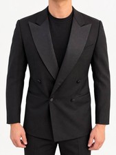 Ermenegildo Zegna Double Breasted Tuxedo Jacket Black Peak Lapel Made in Italy