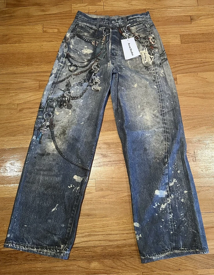 Pantalones de mezclilla Acne Studios Trompe L’oeil holgados - estampado de ilusión óptica Foto 4 de 4