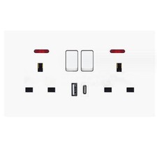 Image of 1-20x Double Wall Plug Socket 2 Gang 13A 2 Charger USB Ports Outlets Flat Plate