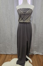 Express Women's Strapless Maxi Sequins Detail Front Slit Stretch Sz XS