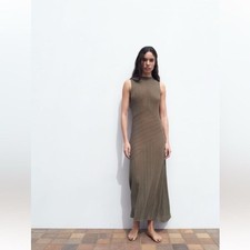 Zara Boho POINTELLE KNIT LONG DRESS Size Small NEW