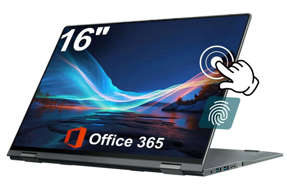 Jumper Laptop 16 Zoll, 2-in-1 mit FHD 360 Grad Touchscreen, 16GB RAM 640GB ROM