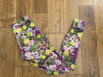 Lululemon Wunder Unterleggings Größe 10 Blumenmuster volle Länge Training Fitness Yoga