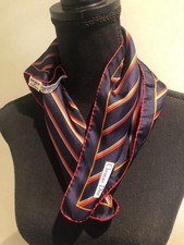 Christian Dior Silk Scarf Blue Red Stripped Hand-Rolled Vintage 90s