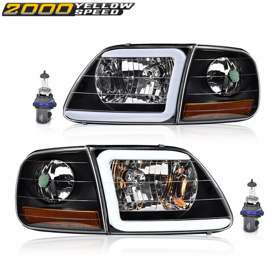 Fit For 97-04 F150 Expedition Black LED Tube Headlights & Corner Parking Lights - Image 2 of 4