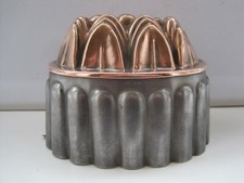 ANTIQUE VICTORIAN COPPER & TIN JELLY MOULD - DOMES & LEAVES #139A ENGLAND