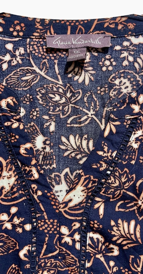 Top Gloria Vanderbilt para mujer talla 2XL túnica naranja medianoche floral moody cuello en V Foto 3 de 4