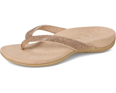 Vionic Women's Dillon Shine Champagne Flip Flops 2528 Size 8 M