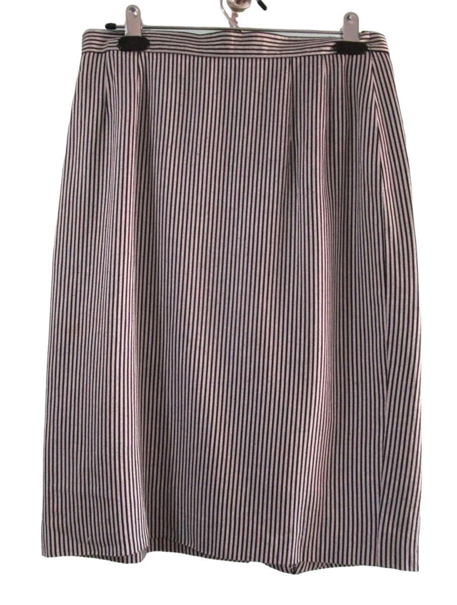 Vintage KL Karl Lagerfeld Navy Silver Grey Striped Skirt Linen