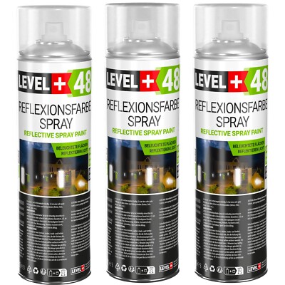 Reflektierende Spray Farbe 3x500ml Sichtbar bei Beleuchtung im Dunkel Level+48