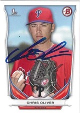 Autographed Signed 2014 Bowman #DP106 Chris Oliver Philadelphia Phillies Tough