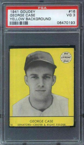 George Case [Yellow Background] #16 1941 Goudey card