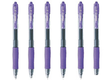 Pilot G2 Purple 6/Pk Retractable Gel Ball Point Pen 0.7mm Fine Office School