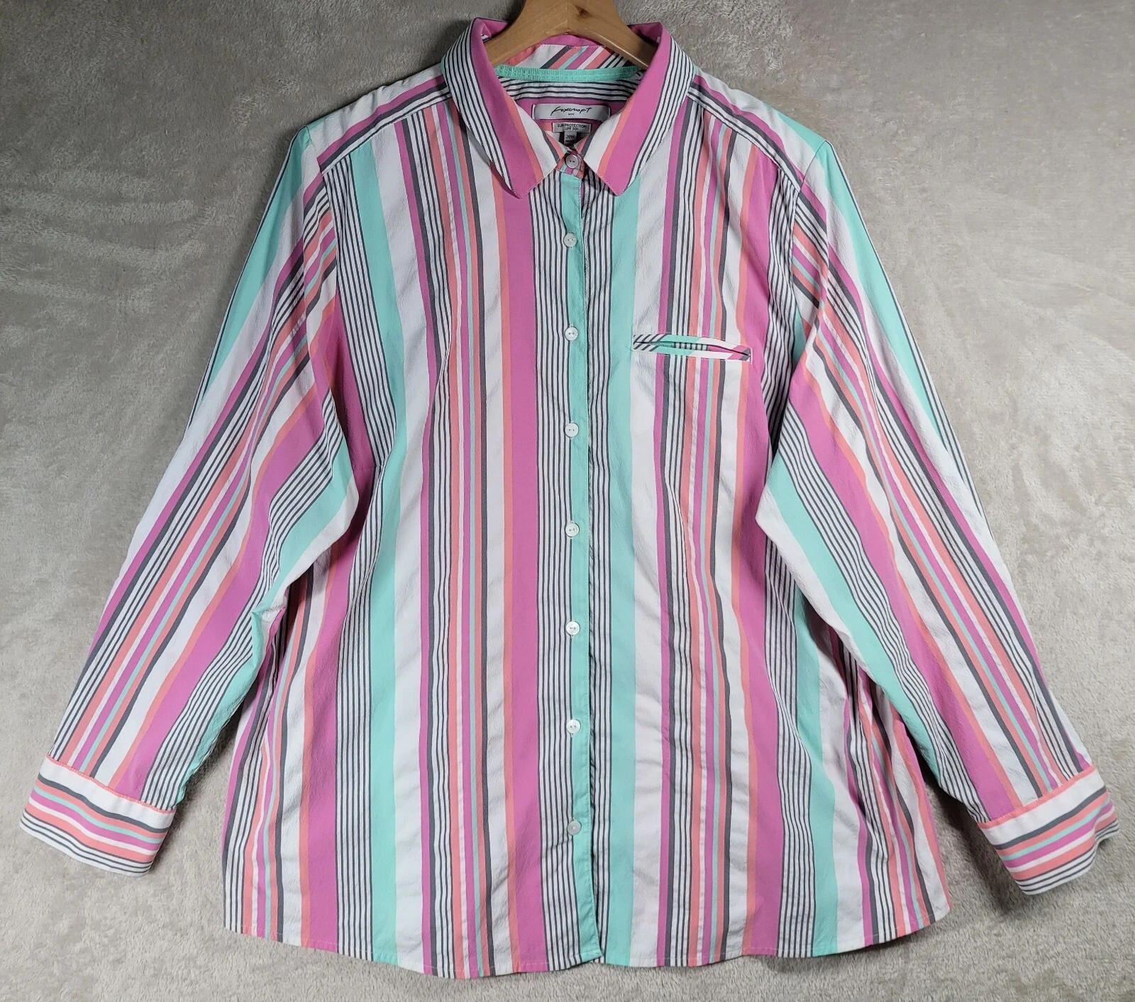 Foxcroft Top Shirt Womens 20W Long Sleeve Button Up Stripe Sun Protection
