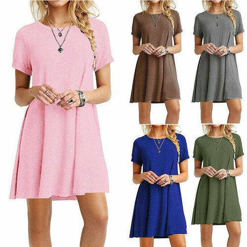 Vestido camiseta largo liso manga corta Mujer,vestido veraniego suelto de  talla grande,tipo jersey | Linio Chile - GE018FA0YQF1ZLACL
