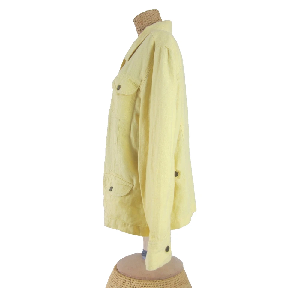 J Jill Womens XL Yellow LS 100% Linen Utility Cargo Button Front Jacket - Image 2 of 4