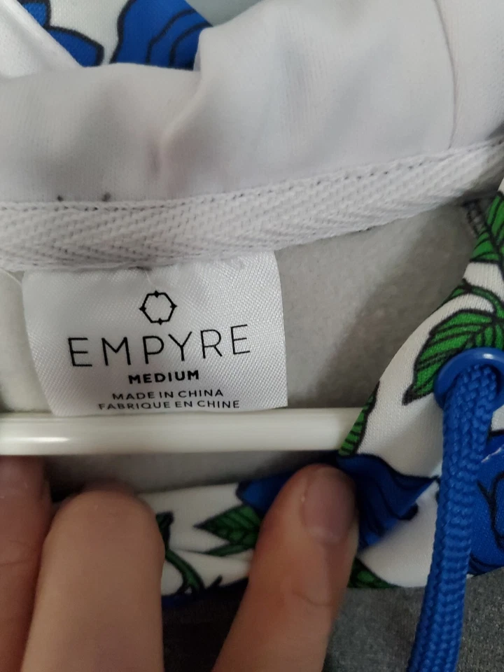 EMPYRE PULLOVER SUDADERA CON CAPUCHA Gris Bloque AZUL ROSAS Patinador Emo EXCELENTE ESTADO Med Foto 4 de 4