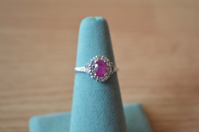 1.20ct Premium Montepuez Ruby / Zircon Ring Platinum over Fine Silver Size  6