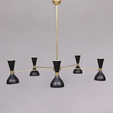 1950's Mid Century Brass 6 Arms 12 Lights Stilnovo Style Sputnik Italian Light