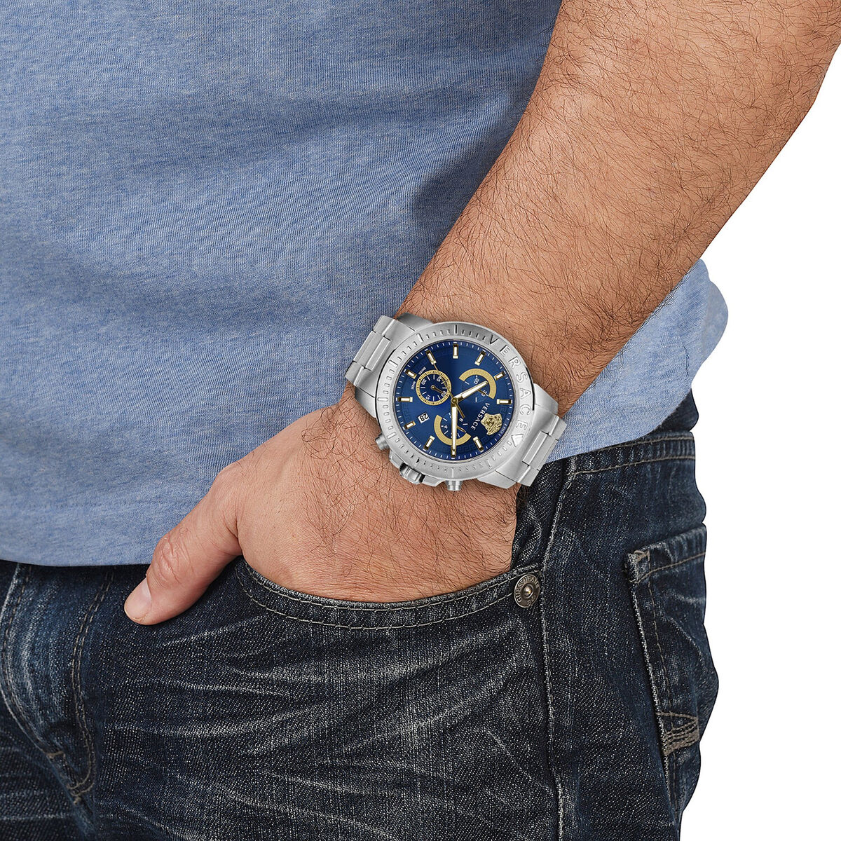 Versace VE2E00721 New Chrono blue silver Stainless Steel Versace VE2E00721 New Chrono blue silver Stainless Steel