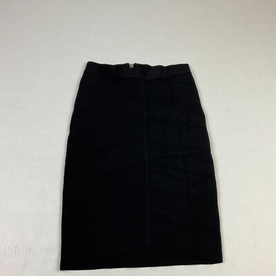 Bebe Womens Bandage Bodycon Mini Skirt Black Stretch Back Zip Party Cocktail XS