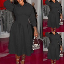 PLUS SIZE ⭐ Women Solid Hood Party Midi Dress Ladies Casual Shirt Dress Clubwear