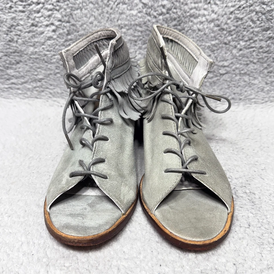 Sandalias al tobillo Free People para mujer talla 37 EE. UU. 6,5 flecos mocasín verde gris gamuza Foto 2 de 4