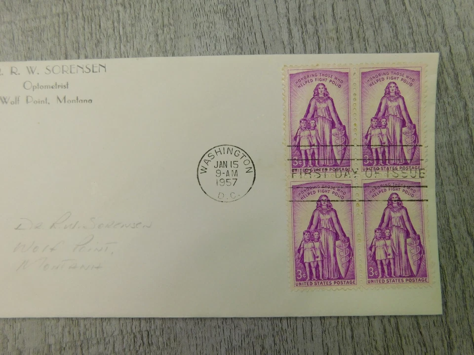First Day Of Issue WA DC 1957 Those Who Helped Fight Polio Stamp Envelope Cover - Image 2 of 4