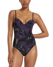 Jets Women's Black Purple Molded Underwire One Piece Swimsuit Size 8 New
