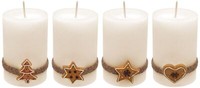 4 Adventskerzen Kerzen Stumpenkerzen Creme Kekse Weihnachten Advent Deko
