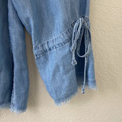 Rails Chambray Zimi Top Größe M Blau Rohsaum Leinenmischung Langarm - Bild 3 von 6