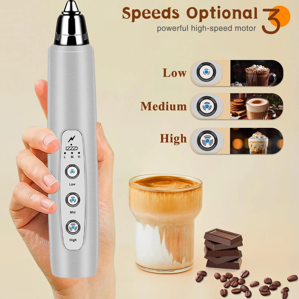 Milk Frother Handheld Rechargeable with Stand Frother Wand Drink Mixer Electr...