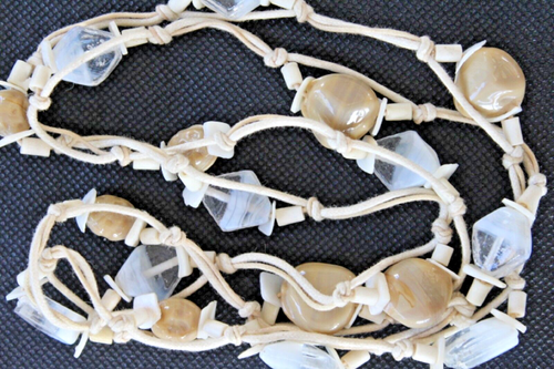 Collier Sautoir Long En Pierres Naturelles Transparentes - 106 Cm - Neuf Jamais Porté