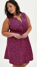 NWT Torrid Plus Size 1 1X 14/16 PINK HERRINGBONE CHALLIS ZIP-FRONT SHIRTDRESS