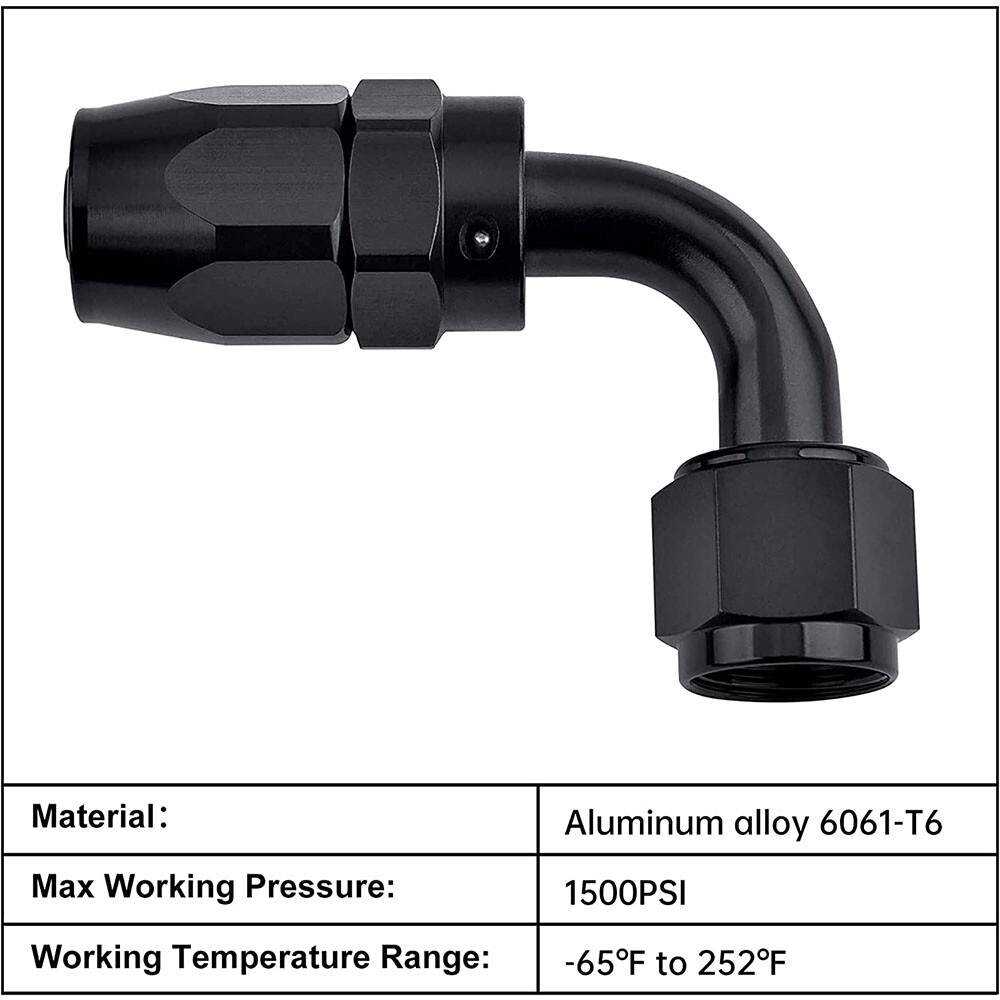 Walbro Auto Performance Fuel Hoses, Lines &amp; Fittings 4-Pack 90 Degree Swivel Fittings - AN10 (10AN) Black Anodized, For Fuel/Oil Lines 10AN Black Fitting